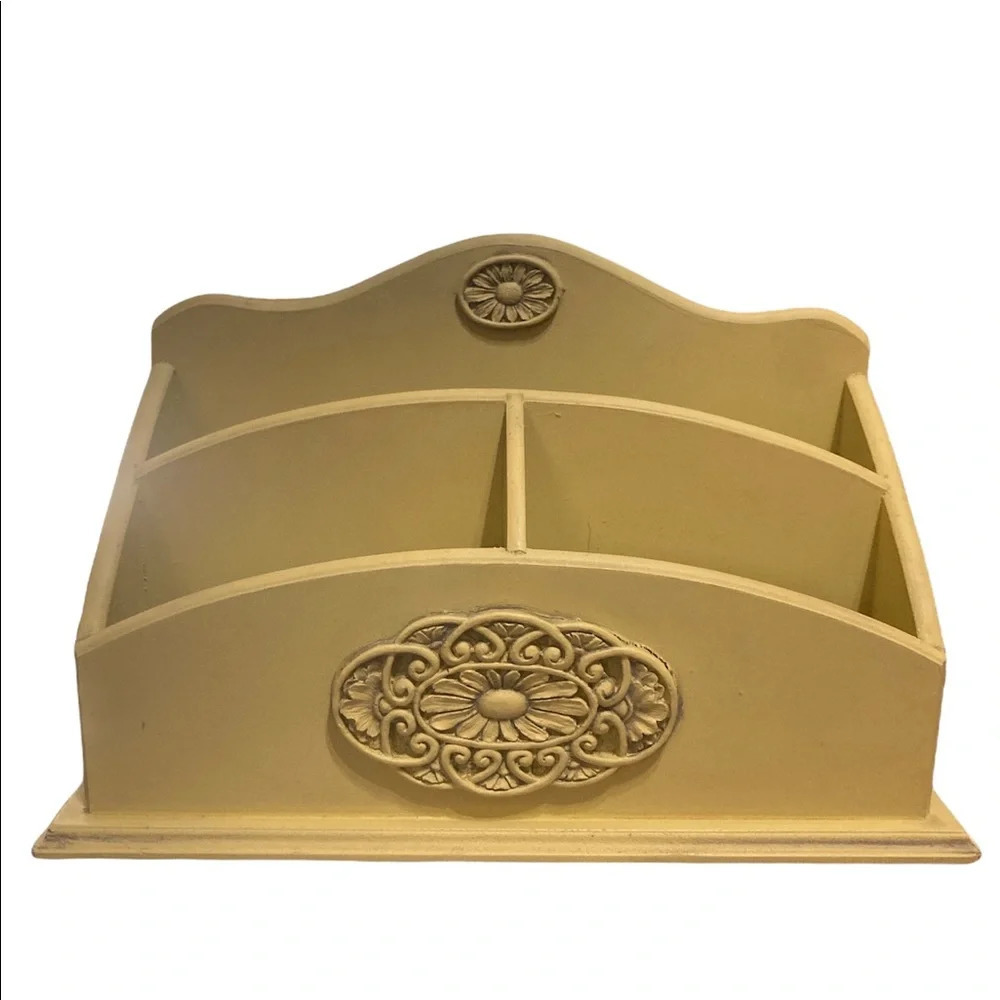 Yellow Wood Desk Organizer